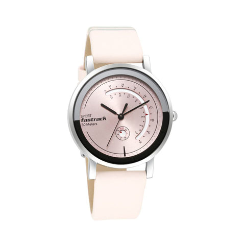 Fastrack 6172SL03 Wear Your Look Quartz Analog with Day and Date Pink Dial Leather Strap Watch for Girls