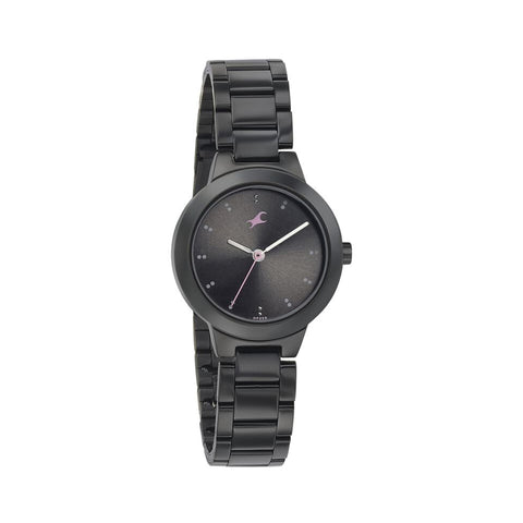 Fastrack 6150NM01 Pulse Quartz Analog Black Dial Stainless Steel Strap Watch for Girls