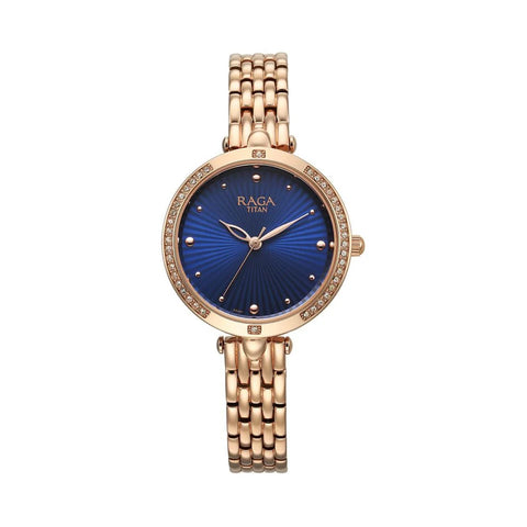 Titan 95266WM01 Raga Showstopper Quartz Analog Blue Dial Metal Strap Watch for Women