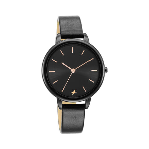 Fastrack 6234NM01 Glitch Quartz Analog Black Dial Leather Strap Watch for Girls