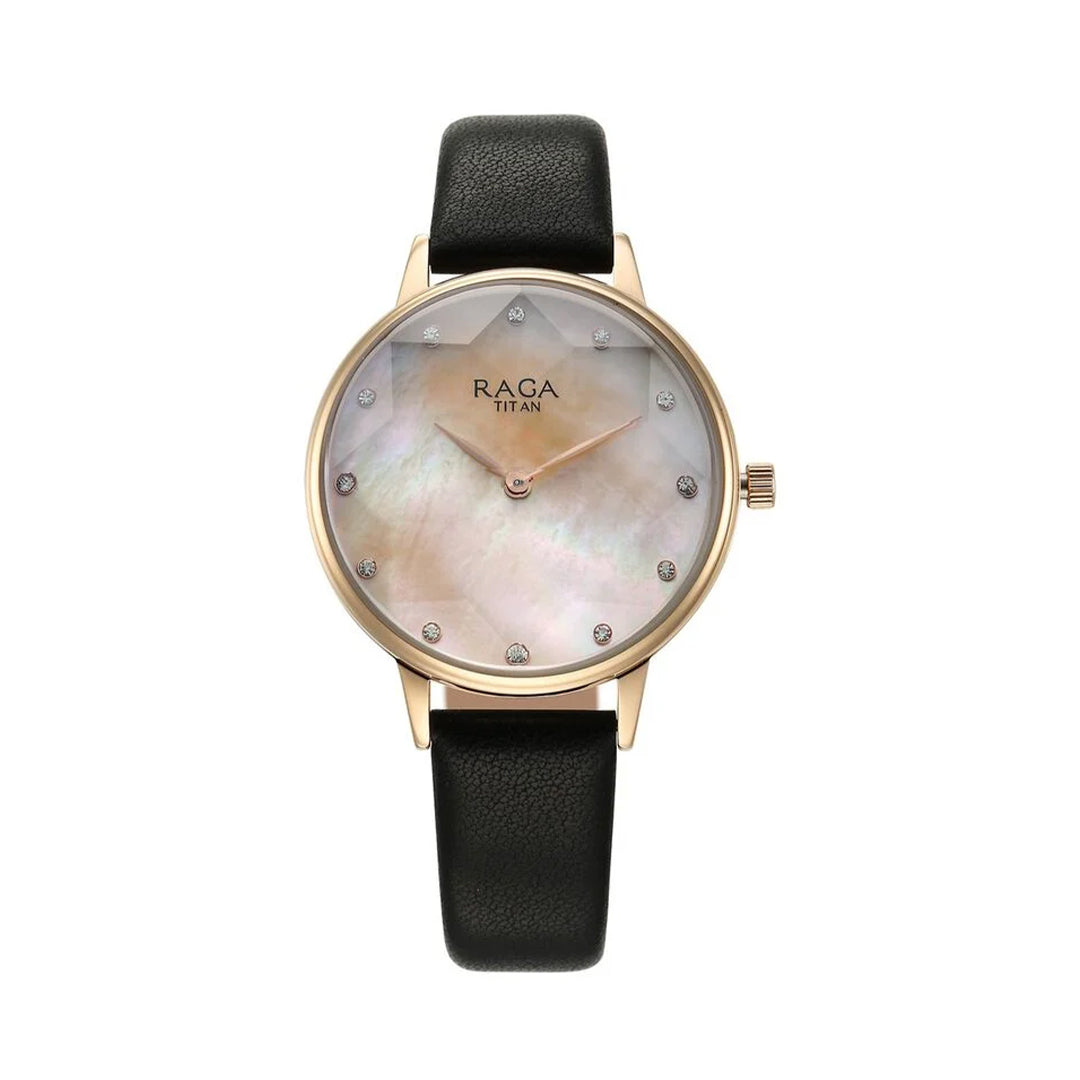 Titan 95274WL02 Raga Showstopper Quartz Analog Mother Of Pearl Dial Leather Strap Watch for Women