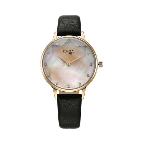 Titan 95274WL02 Raga Showstopper Quartz Analog Mother Of Pearl Dial Leather Strap Watch for Women