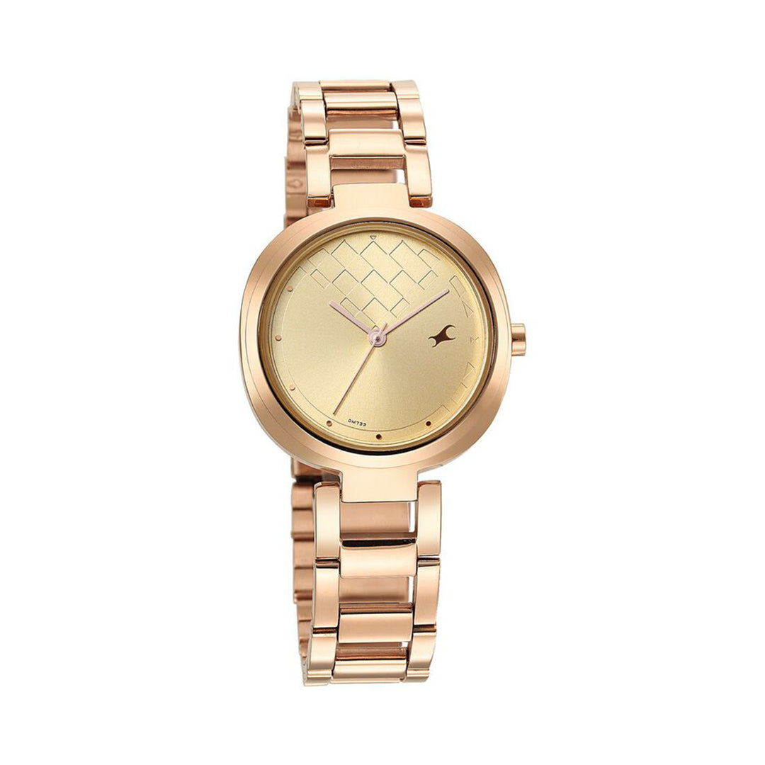 Fastrack 6247WM01 Stunners Quartz Analog Golden Dial Stainless Steel Strap Watch for Girls