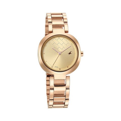 Fastrack 6247WM01 Stunners Quartz Analog Golden Dial Stainless Steel Strap Watch for Girls
