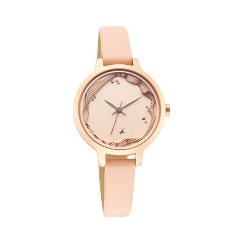 Fastrack 6260WL02 Uptown Retreat Quartz Analog Rose Gold Dial Leather Strap Watch for Girls