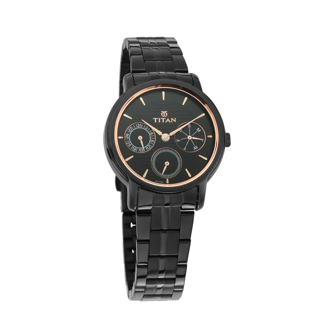 Titan 2589NM01 Workwear Black Dial Women Watch With Stainless Steel Strap