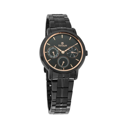 Titan 2589NM01 Workwear Black Dial Women Watch With Stainless Steel Strap