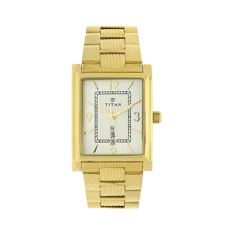 Titan 90024YM07 Champagne Dial Analog with Day and Date Stainless Steel Strap Watch for Men