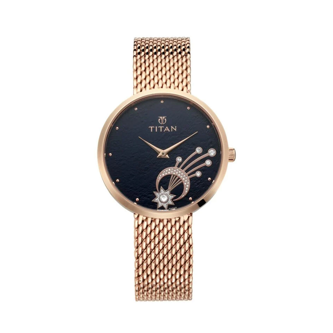 TITAN 95083WM02 Stellar Black Dial Analog Stainless Steel Strap watch for Women