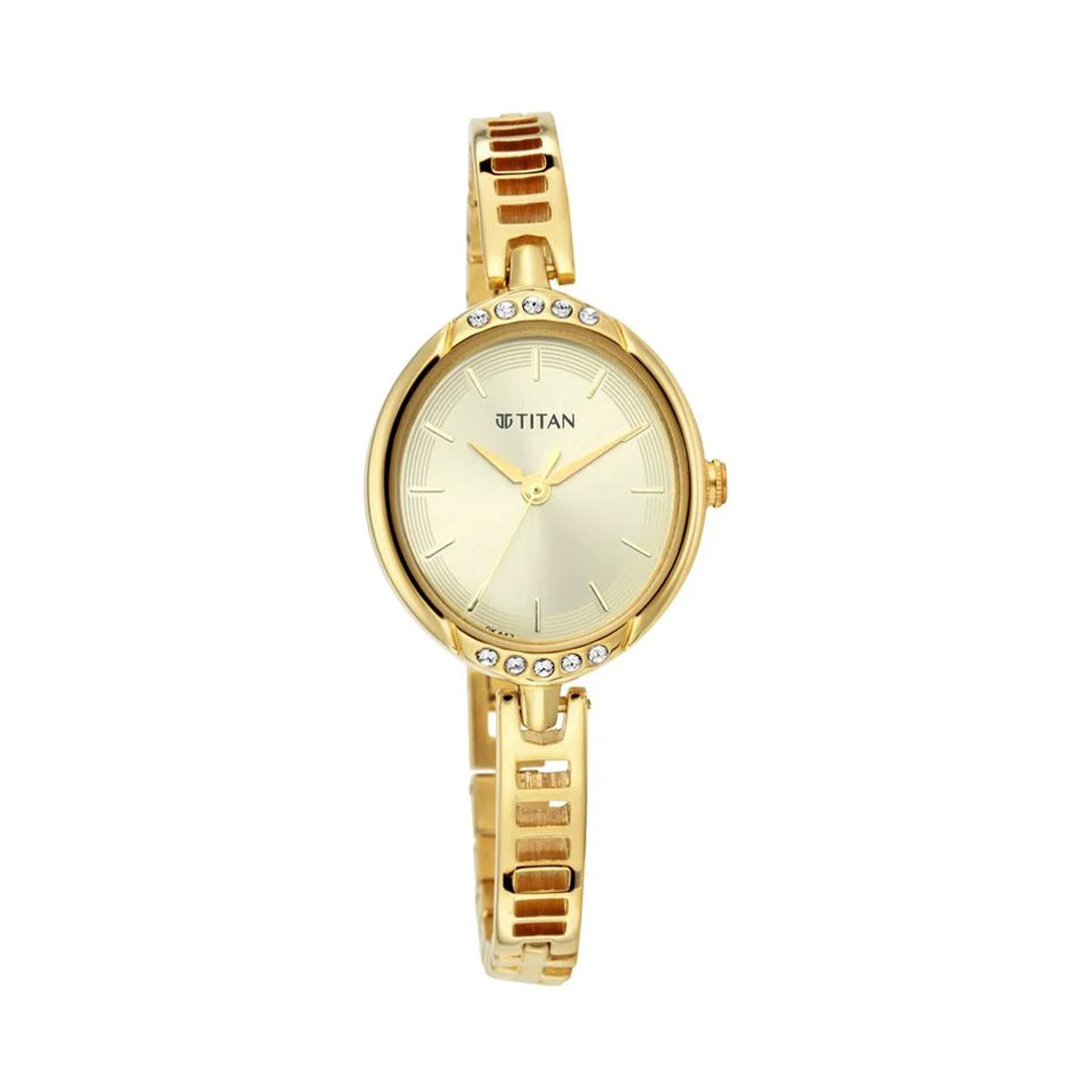 Titan 2637YM01 Quartz Analog Golden Dial Metal Strap Watch for Women