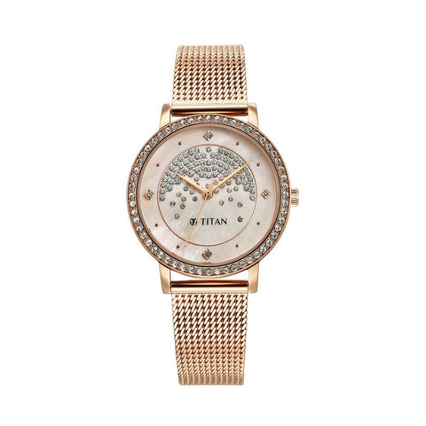 TITAN 95236WM03 Purple Style Up Quartz Analog Pink Dial Stainless Steel Strap Watch for Women