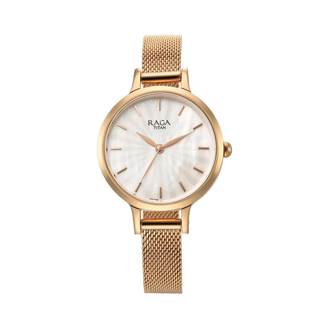 TITAN 2666WM01 Raga Power Pearls Quartz Analog Mother Of Pearl Dial Metal Strap Watch for Women