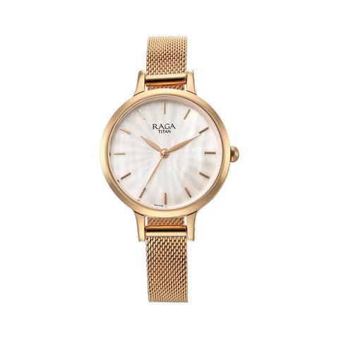 TITAN 2666WM01 Raga Power Pearls Quartz Analog Mother Of Pearl Dial Metal Strap Watch for Women