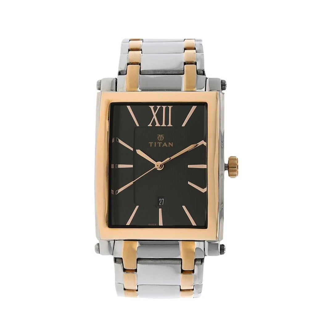 TITAN 9327KM02 Quartz Analog with Date Black Dial Stainless Steel Strap Watch for Men
