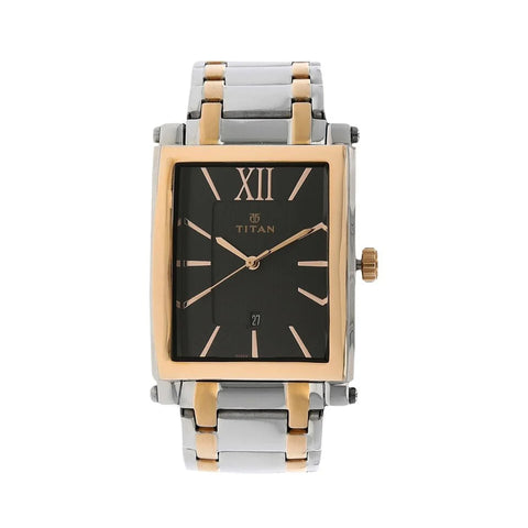 TITAN 9327KM02 Quartz Analog with Date Black Dial Stainless Steel Strap Watch for Men