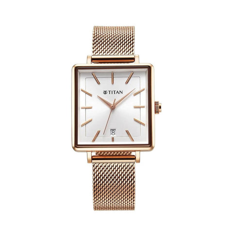 TITAN 94205WM01 Minimalists Quartz Analog with Date Silver Dial Rose Gold Stainless Steel Strap Watch for Women