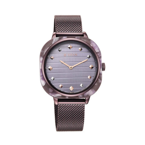 TITAN 95212KM02 Glitz Purple Dial Stainless Steel Strap Watch for Women