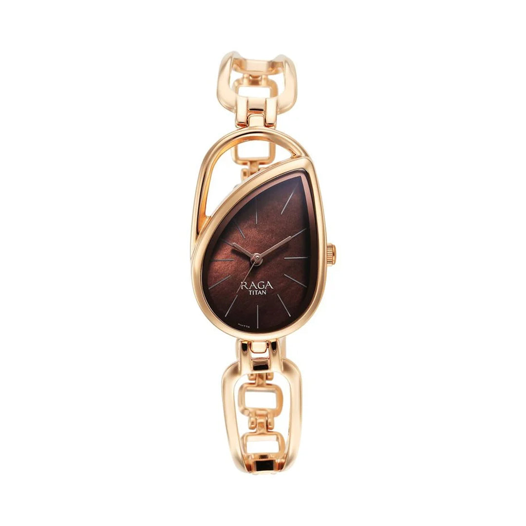 TITAN 2688WM01 Raga Chic Quartz Analog Brown Dial Rose Gold Metal Strap Watch for Women