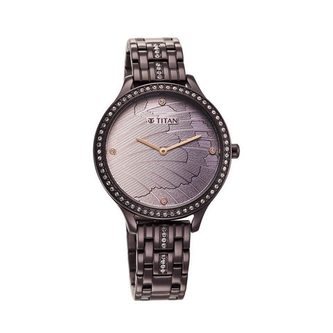 TITAN 95209QM01 Glitz Purple Dial Analog Stainless Steel Strap Watch for Women