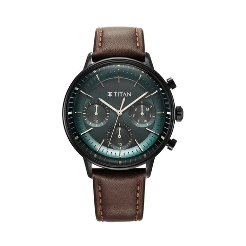 TITAN 90171NL01 Light Leathers Quartz Multifunction Black Dial Leather Strap Watch for Men