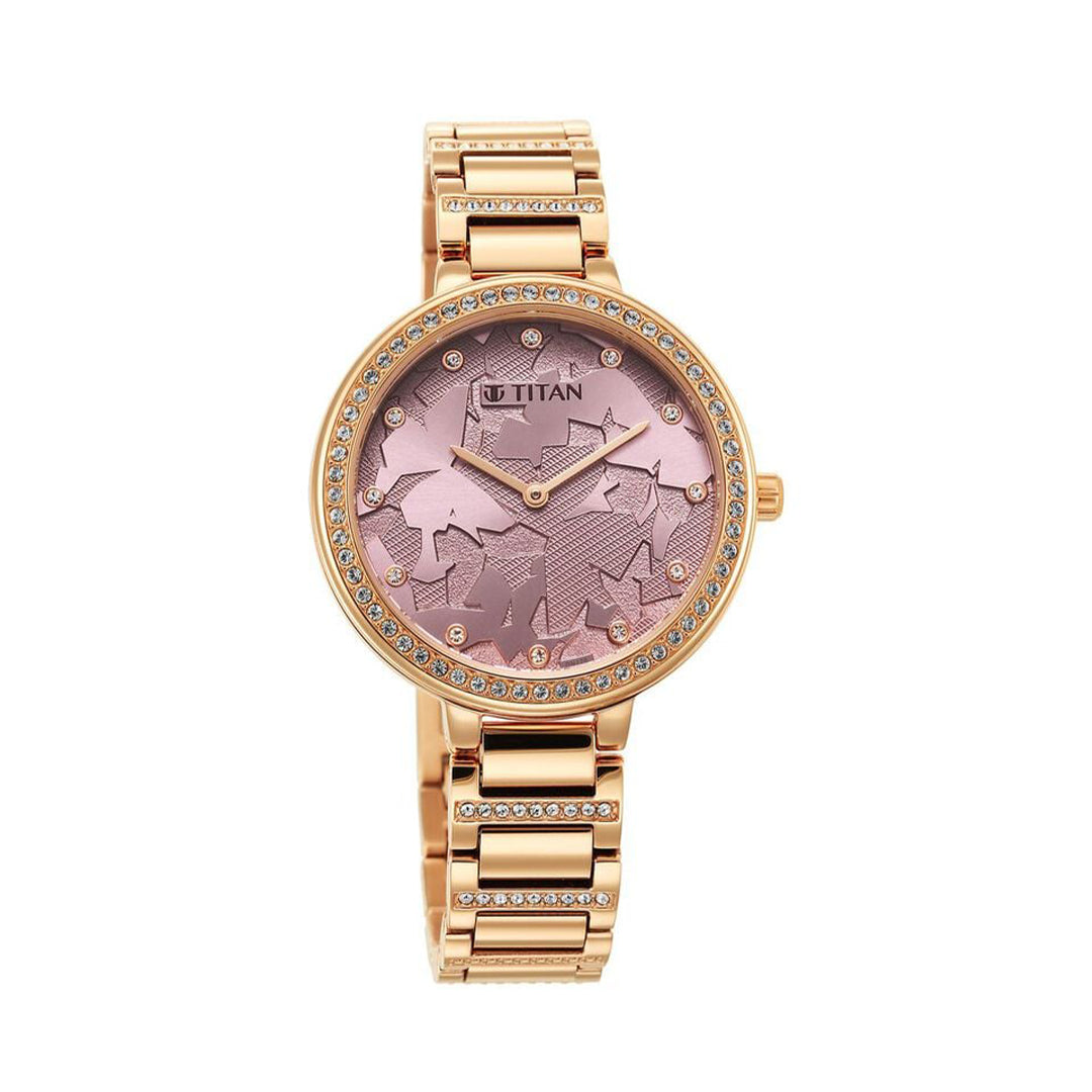 TITAN 95211WM01 Glitz Rose Gold Dial Stainless Steel Strap Watch for Women
