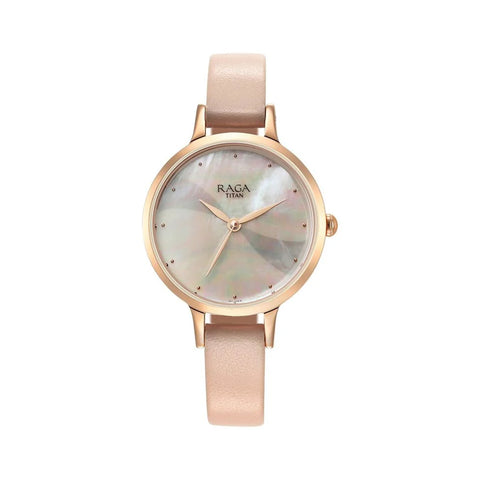 TITAN 2666WL04 Raga Power Pearls Quartz Analog Mother Of Pearl Dial Leather Strap Watch for Women