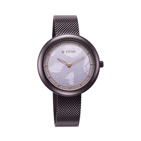 TITAN 95210QM01 Glitz Purple Dial Stainless Steel Strap Watch for Women