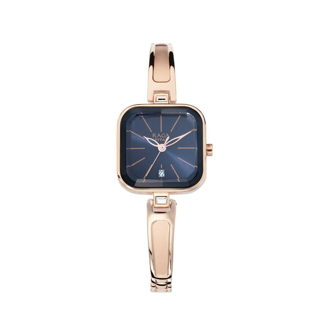 TITAN 2607WM02 Raga Viva Blue Dial Analog Date Metal Strap watch for Women