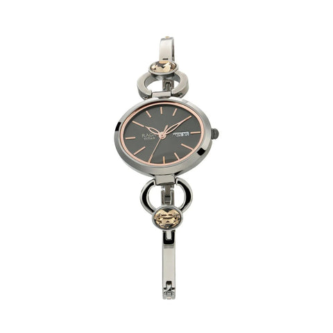 TITAN 2621QM01 Raga Viva Grey Dial Analog with Day and Date Metal Strap Watch for Women