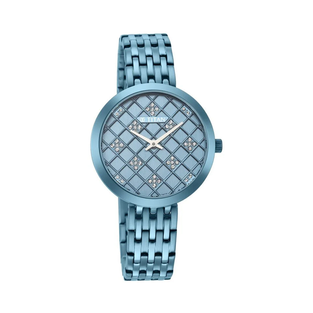 TITAN 95163QM01 Purple Unending Beauty Blue Dial Women Watch With Stainless Steel Strap