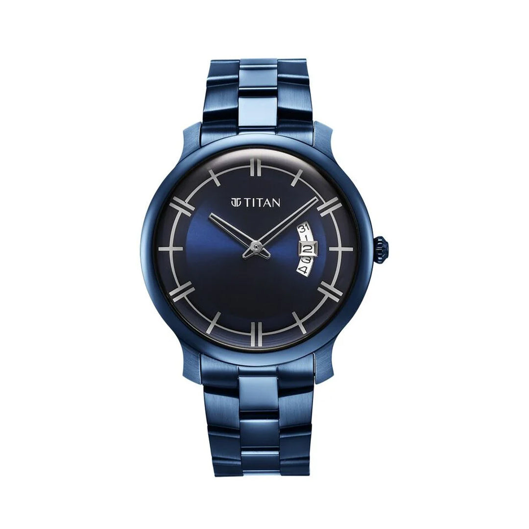 TITAN 90170QM01 Classic Distincta Blue Dial Analog with Date Stainless Steel Strap watch for Men