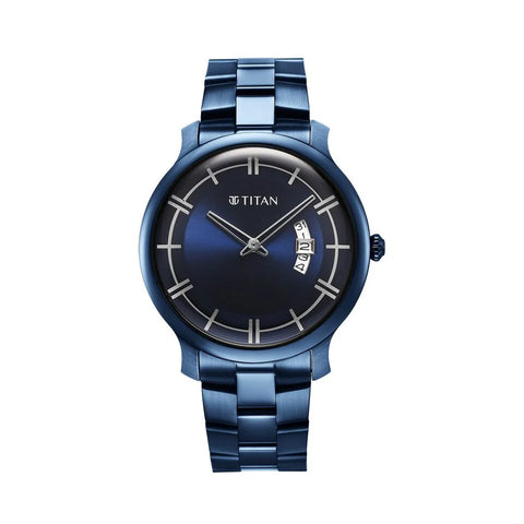 TITAN 90170QM01 Classic Distincta Blue Dial Analog with Date Stainless Steel Strap watch for Men