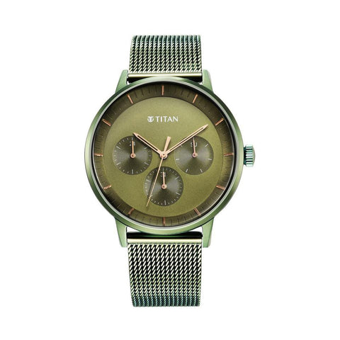 TITAN 94006QM03 Modern Classics Green Dial Quartz Multifunction Stainless Steel Strap Watch for Men