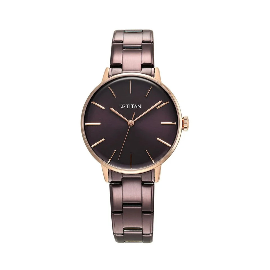 TITAN 95248KM01 TGIF Quartz Analog Brown Dial Purple Stainless Steel Strap Watch for Women