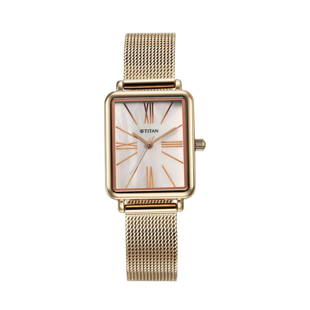 TITAN 95181WM01 Slimline Quartz Analog Mother Of Pearl Dial Rose Gold Stainless Steel Strap Watch for Women