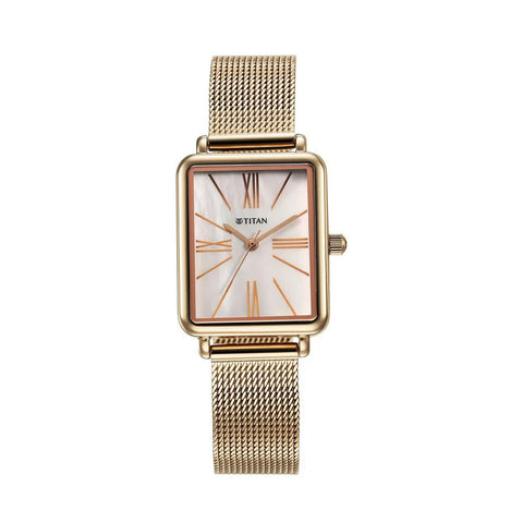 TITAN 95181WM01 Slimline Quartz Analog Mother Of Pearl Dial Rose Gold Stainless Steel Strap Watch for Women