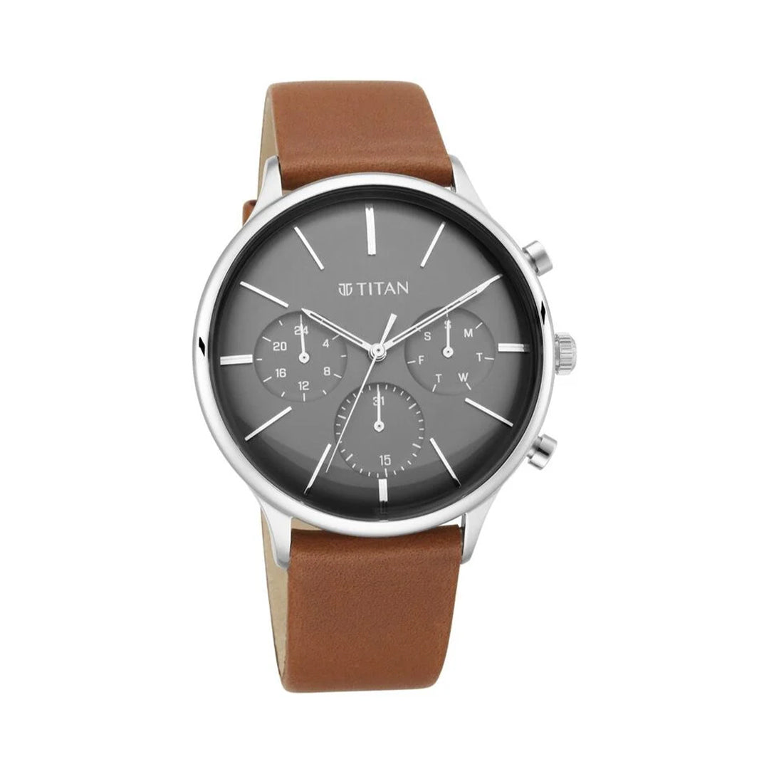 TITAN 90134SL01 Quartz Multifunction Blue Dial Leather Strap Watch for Men