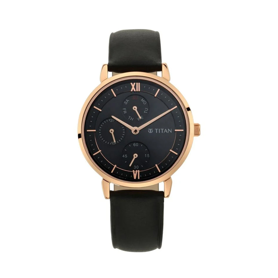 TITAN 2652WL01 Women's Regal Roman Numeral Black Dial & Leather Strap Watch