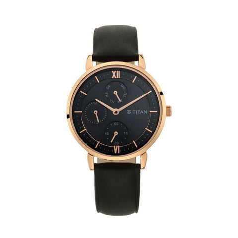 TITAN 2652WL01 Women's Regal Roman Numeral Black Dial & Leather Strap Watch