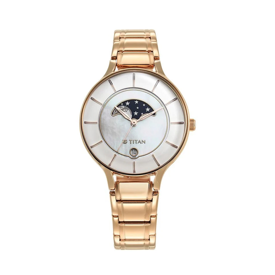 TITAN 2674WM02 Premium Workwear White Dial Analog Date Stainless Steel Strap Watch for Women