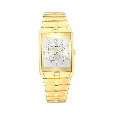 TITAN 9151YM06 Quartz Analog with Date White Dial Metal Strap Watch for Men