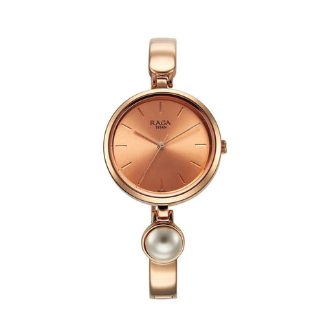 TITAN 2720WM01 Raga Power Pearls Quartz Analog Rose Gold Dial Metal Strap with pearl Watch for Women
