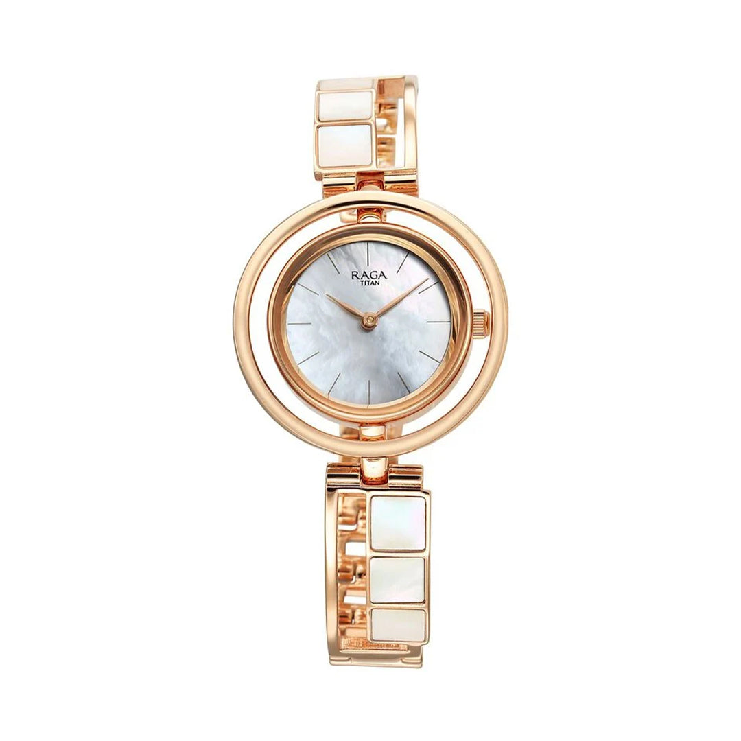TITAN 95232WM01 Raga Power Pearls Quartz Analog Mother Of Pearl Dial Metal Strap Watch for Women