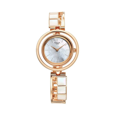 TITAN 95232WM01 Raga Power Pearls Quartz Analog Mother Of Pearl Dial Metal Strap Watch for Women