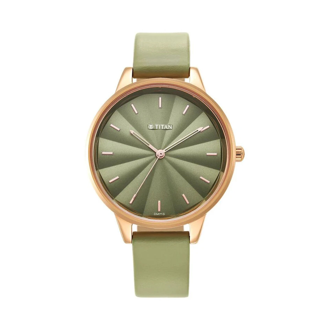 TITAN 2648WL06 Neo Green Dial Analog Leather Strap Watch for Women