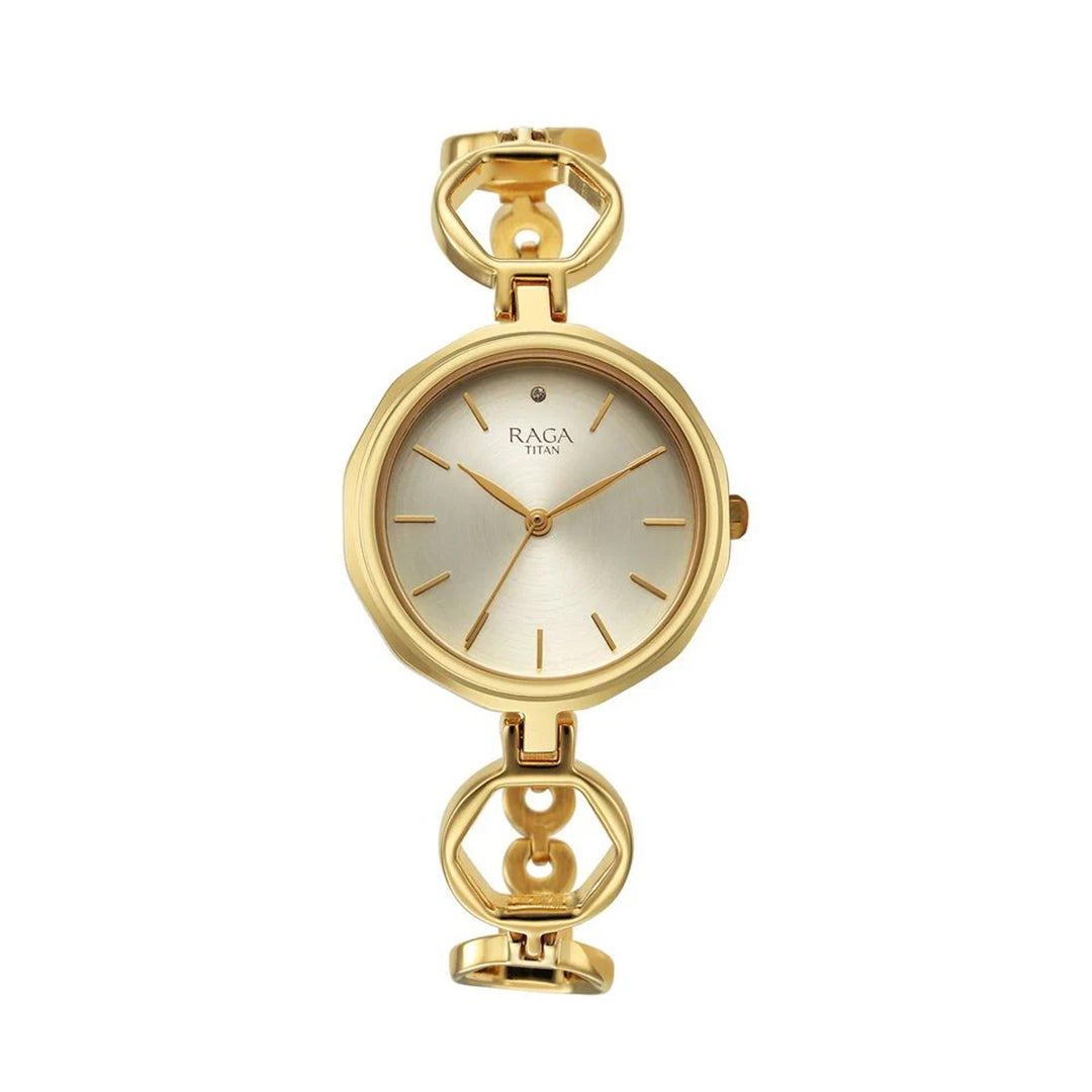 TITAN 2685YM01 Raga Viva Golden Dial Quartz Analog with Date Metal Strap Watch for Women