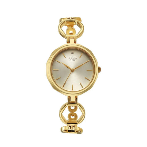 TITAN 2685YM01 Raga Viva Golden Dial Quartz Analog with Date Metal Strap Watch for Women