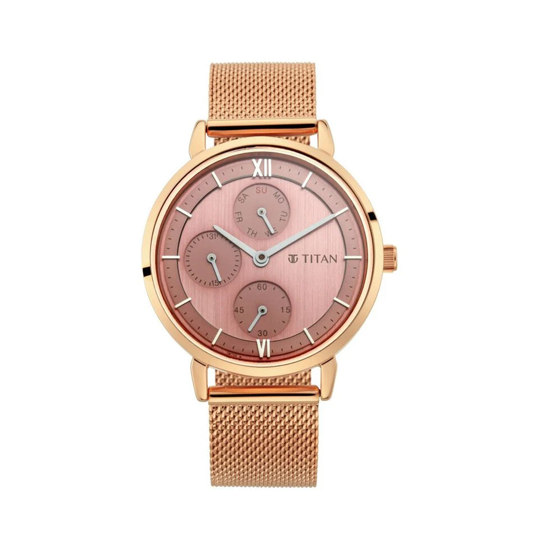 TITAN 2652WM01 Workwear Rose Gold Dial Quartz Multifunction Metal Strap watch for Women