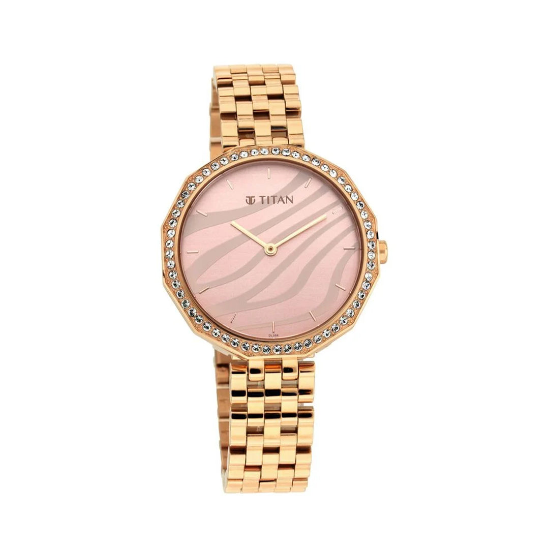 TITAN 95132WM01 Animalia Rose Gold Dial Quartz Analog Stainless Steel Strap Watch for Women
