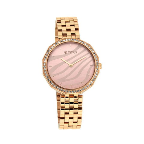 TITAN 95132WM01 Animalia Rose Gold Dial Quartz Analog Stainless Steel Strap Watch for Women